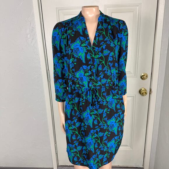 Vintage Diane Von Furstenberg Womens Dress 2 Floral V neck Designer Chiffon X29 - Picture 1 of 7